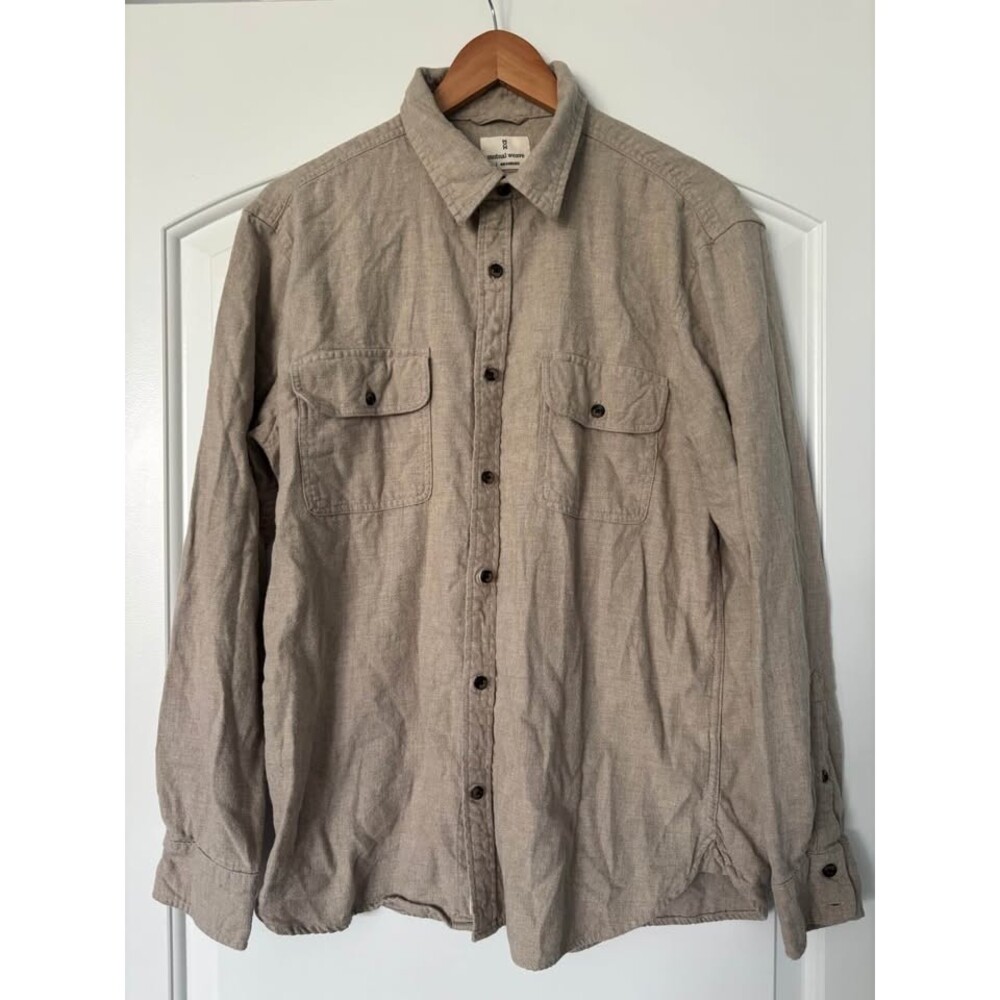Mutual Weave Men's Large Utility Work Shirt 100% Cotton Blend Khaki Tan 2-Pocket